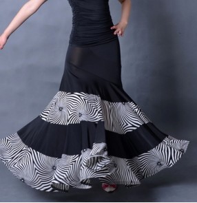 Women's competition standard striped ruffles full skirted ballroom dance skirt flamenco tango dance skirt 