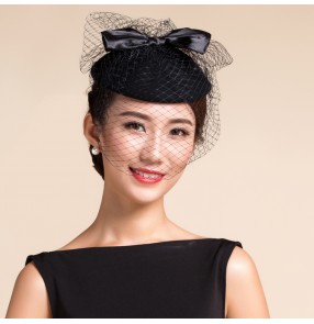 Women's fascinator 100% wool pillbox top wedding party dress hat fedoras 