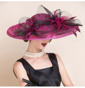 Women's fashionable sinamay wide brim church hat wedding party fedoras bride luxury socialite sun hats