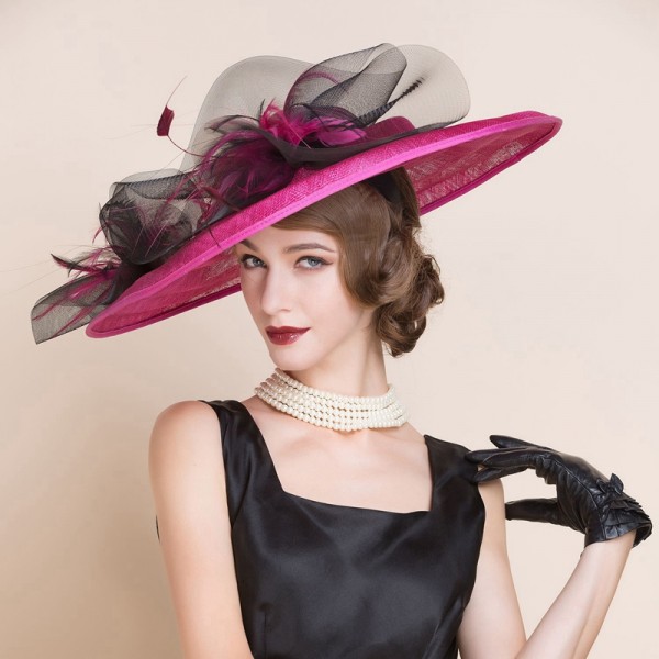 Women's fashionable sinamay wide brim church hat wedding party fedoras ...