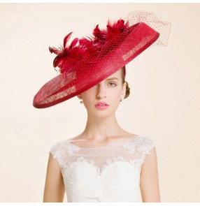 Women's fashionable socialite large brim sinamay church hats wedding party hats