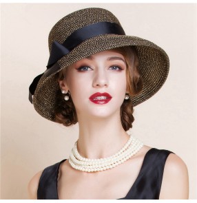 Women's female ladies gold silver black nature straw short brim wedding party evening party bridal church hats sun hats fedoras