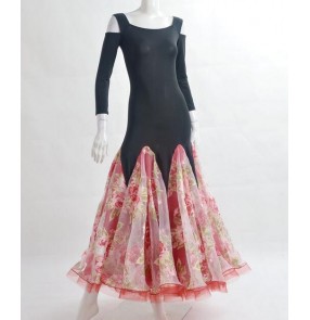 Women's flower and black patchwork standard waltz ballroom tango dance dress flamenco dress