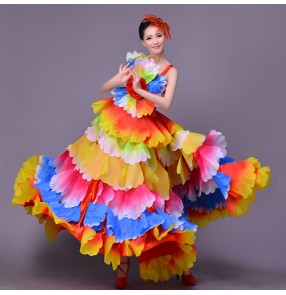 Women's  Folk dance dress flamenco colorful modern chorus dance dress