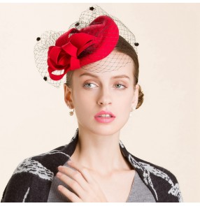 Women's girls 100% wool handmade vintage veil  fashionable wedding fedoras pillbox hats