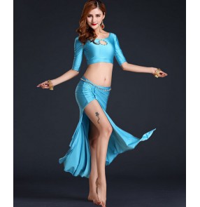 Women's girls belly dance costume dress set top and skirt with diamond sash