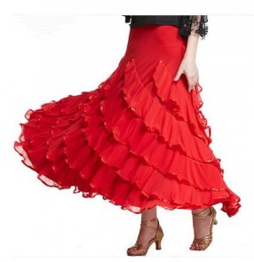 Women's girls big skirted layers ruffles ballroom waltz dance skirt 