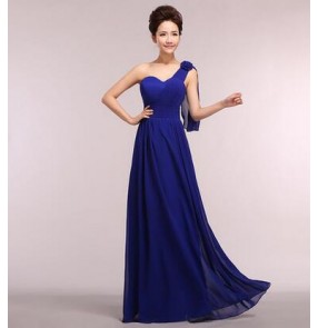 Women's girls fashionable coral turquoise royal blue pink long length A-line one shoulder bridesmaid dress wedding party dress plus size