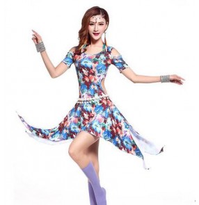 Women's girls floral printed blue fuchsia blue brown sexy fashionable competition practice belly dance costumes dresses dancewear clothes