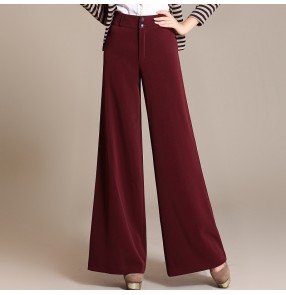 Women's girls ladies black red dark green wide legs long length competition professional latin dance loose pants ballroom pants trousers