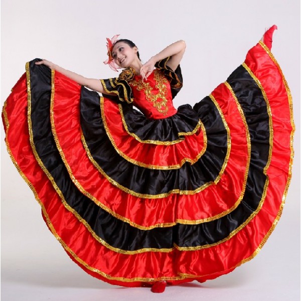 Women's girls ladies black red gold Spanish bull dance folk dance ...