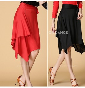 Women's girls ladies female black red triangle hip scarf latin dance irregular hem  skirts samba salsa dance skirts with separate shorts