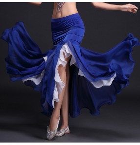 Women's girls ladies sexy irregular hem two colors chiffon mermaid competition belly dance costumes dance skirts without waistband 