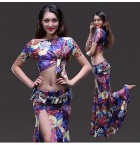 Women's girls ladies vintage floral leopard separate tops skirts two piece belly dance costumes dance dresses dance wear