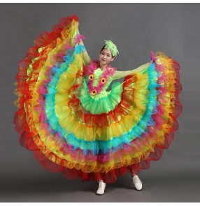 Women's girls lady's rainbow 540 degree big skirted modern dance costume opening dance performance dresses dance wear clothes