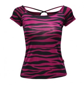 Women's girls latin salsa dance crossed back top with zebra striped pattern