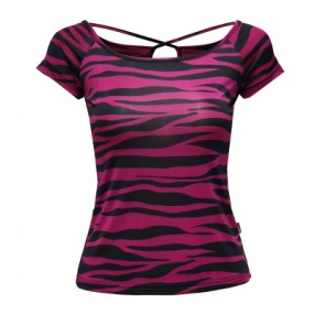 Women's girls latin salsa dance crossed back top with zebra striped pattern