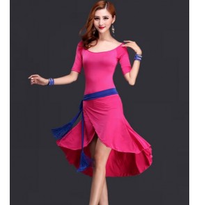 Women's girls patchwork sash latin dance dresses with sash