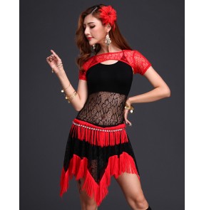 Women's girls patchwork sexy belly dance costumes dress sets top and skirts and leg socks