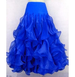 Women's girls  royal blue red turquoise royal  blue ruffles full skirted standard competition ballroom dance skirt foxtrot tango waltz dance skirts