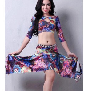 Women's girls sexy fashionable  floral belly dance costumes dance clothes set top and skirt ( not including diamond waistband)