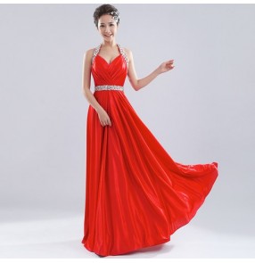 Women's halter off shoulder A-line beaded diamond royal blue wine red turquoise wedding party bridal dress evening dress