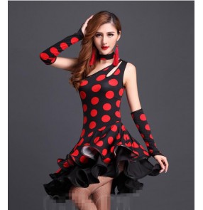 Women's inclined one shoulder leopard patchwork sexy latin salsa  dance dress