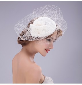 Women's ivory lace veil wedding party evening bridal cocktail wedding party fascinators veil hats headdress hats fedoras