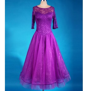 Women's lace and organza patchwork long length ballroom daning dress waltz