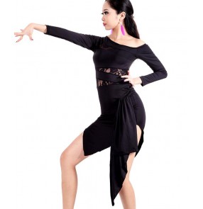 Women's lace patchwork long sleeves latin dance dresses salsa dress samba dress