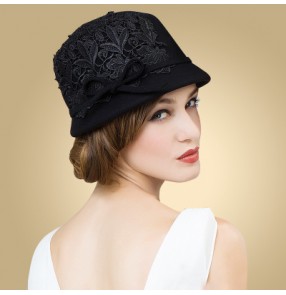 Women's lace pattern vintage handmade fashionable  socialite noble wedding fedoras hats 