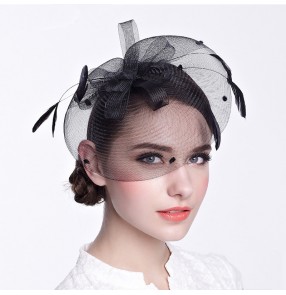 Women's ladies female black ivory sinamay fascinators veil wedding party bridal evening party hats fedoras hair clip headdress hats