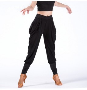 Women's ladies female black red wide hip competition exercise swing tassels latin dance pants samba salsa cha cha long pants