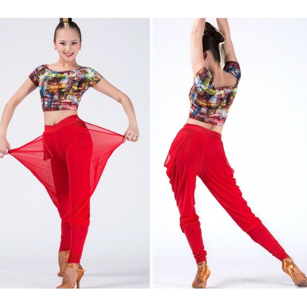 YUNHE Women Spring Summer Fashion Latin Dance Pants Female Modern Dance  Wide-Leg Trousers Ladies Solid Color Loose Pants-jiuhong,4XL :  Amazon.co.uk: Fashion