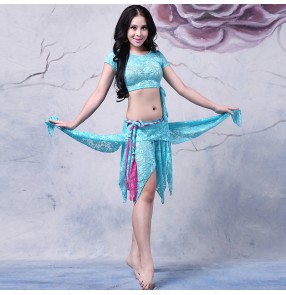 Women's ladies female lace fuchsia black turquoise wine red sexy professional exercises fashionable belly dance costumes top and skirts dresses sets no any sashes