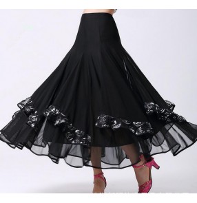 Women's ladies female patchwork long length professional ballroom dance skirts flamenco spanish  tango waltz dance skirts