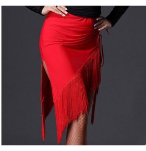 Women's ladies female tassels triangle side split latin dance skirts salsa chacha latin dance skirts M-XXL