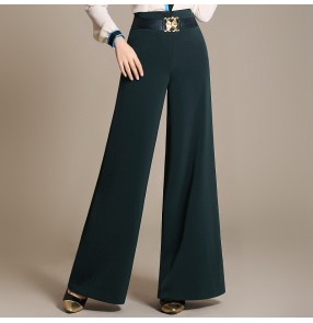 Women's ladies girls  dark red dark green black with sashes decoration wide legs loose latin dance straight pants ballroom dance long pants chacha dance pants trousers 