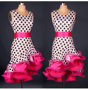 Women's ladies girls polka dot leopard zebra yellow fuchsia red turquoise with sashes sexy competition latin dresses samba rumba chacha salsa chacha dresses