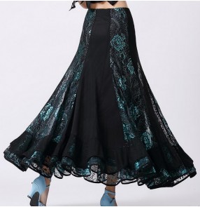 Women's ladies girls red violet turquoise patchwork floral long length standard full bottom ballroom dance skirts  tango waltz flamenco dance skirts