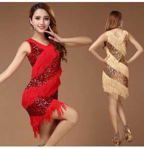 Women : Ballroom dance dresses tassel sequins latin clothes for dancing ...