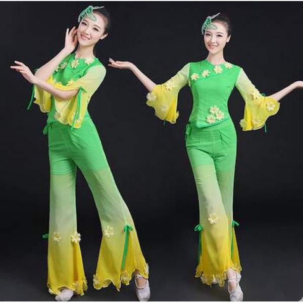 Women's ladies gradient green color flower half sleeves