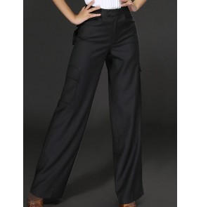 Women's ladies multi pocket loose black latin samba ballroom dance pants S-XXL