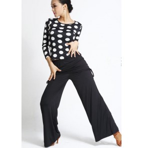 Women's ladies royal blue red black white polka dot  latin dance tops and wide leg pants S-XXL