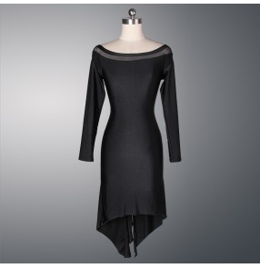 Women;'s ladies sexy black long sleeves   professional exercises Latin dance dresses samba dresses 