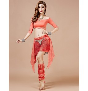 Women's lady female inclined shoulder belly dance dress costumes top and skirts