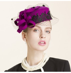 Women's lady's fashioable pillbox applique pattern pillbox 100% wool handmade fedoras top hats khaki purple