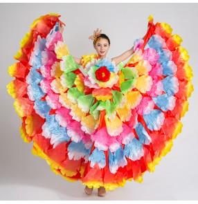 Women's lady's girls rainbow 720 degree full skirted  hem modern dance costumes stage performance dance wear dance  performance dresses