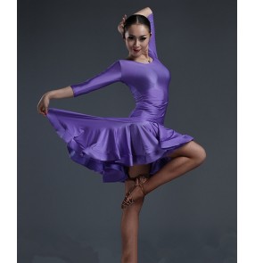 Women's latin dance dress zebra violet  long sleeves 