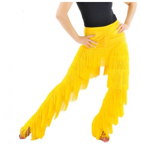 Women's layers tassel long  latin dance pants hot pink ,black red ,yellow royal blue white 